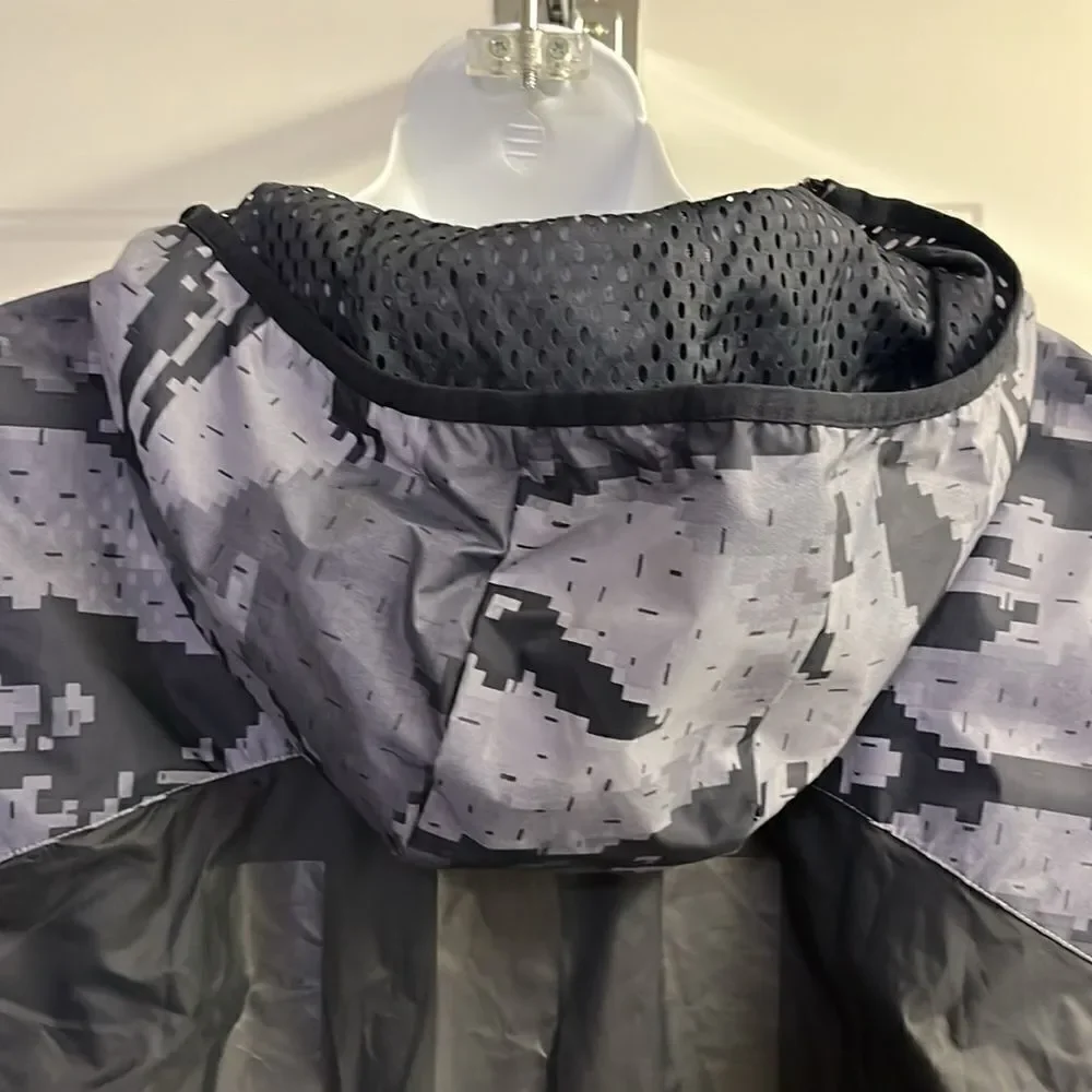 Adidas Black Pullover Camo Hooded Soccer Windbreaker with Longer Back Flap-Small